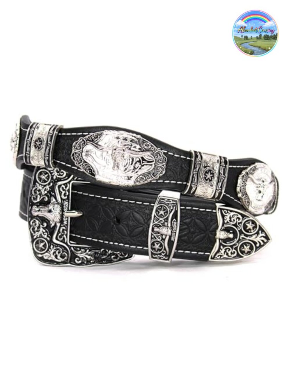 Genuine Leather Western Concho Belt - Silver Star Buckle